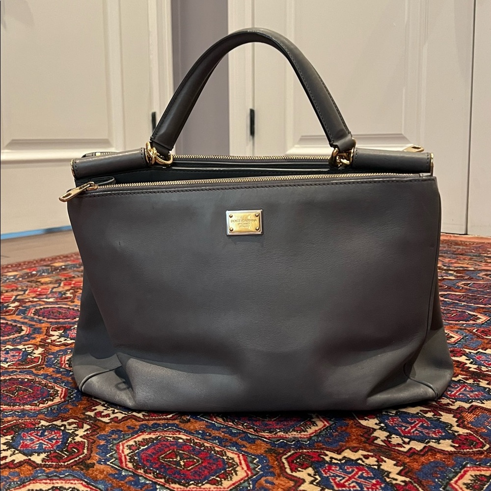 Dolce & Gabbana Black Leather Top-Handle Satchel with Gold Hardware